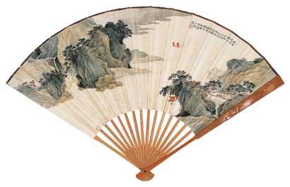杨石朗 1939年作 平湖帆影 成扇